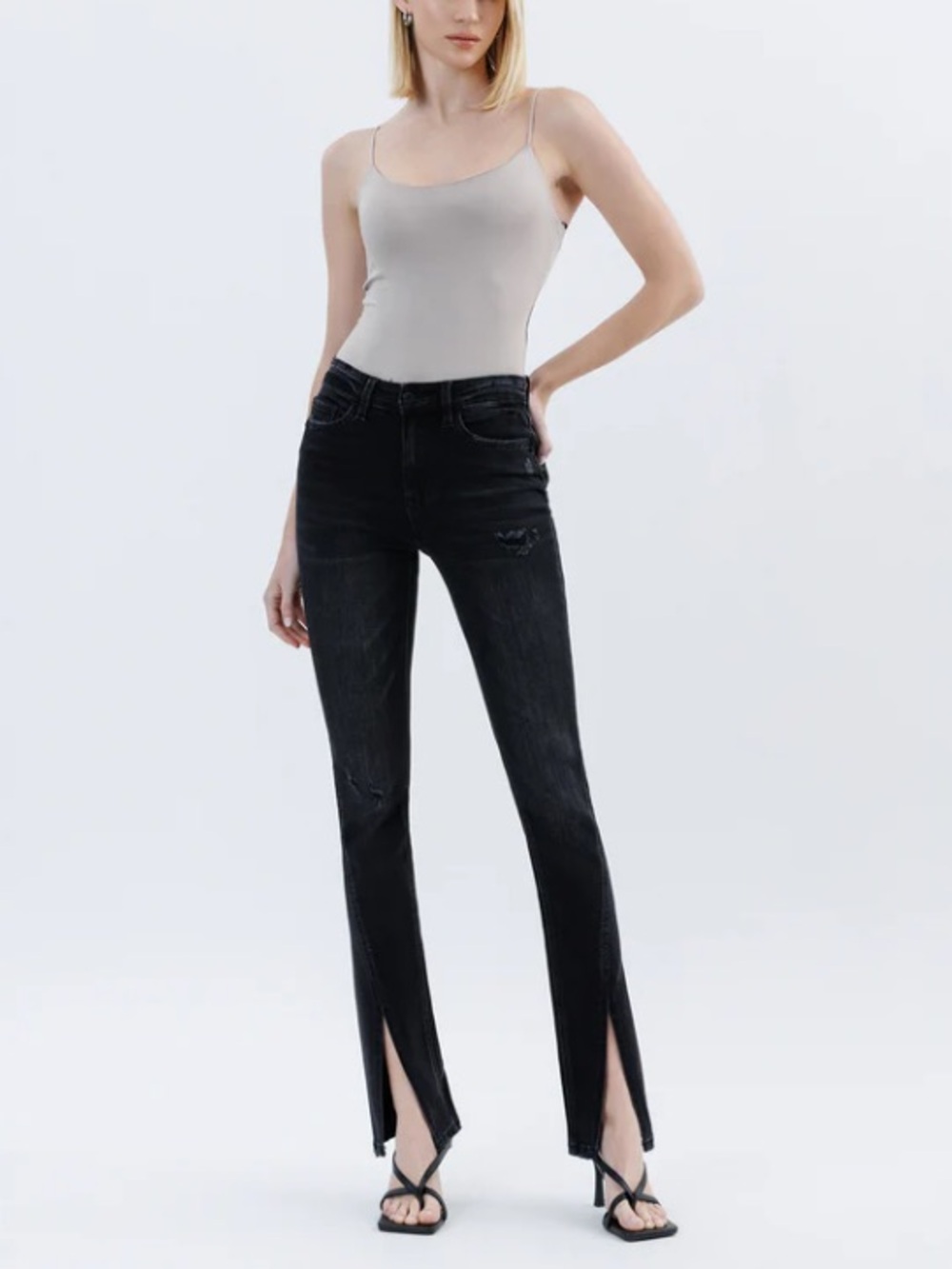 Flying Monkey Black Split Front Straight-Leg Jeans